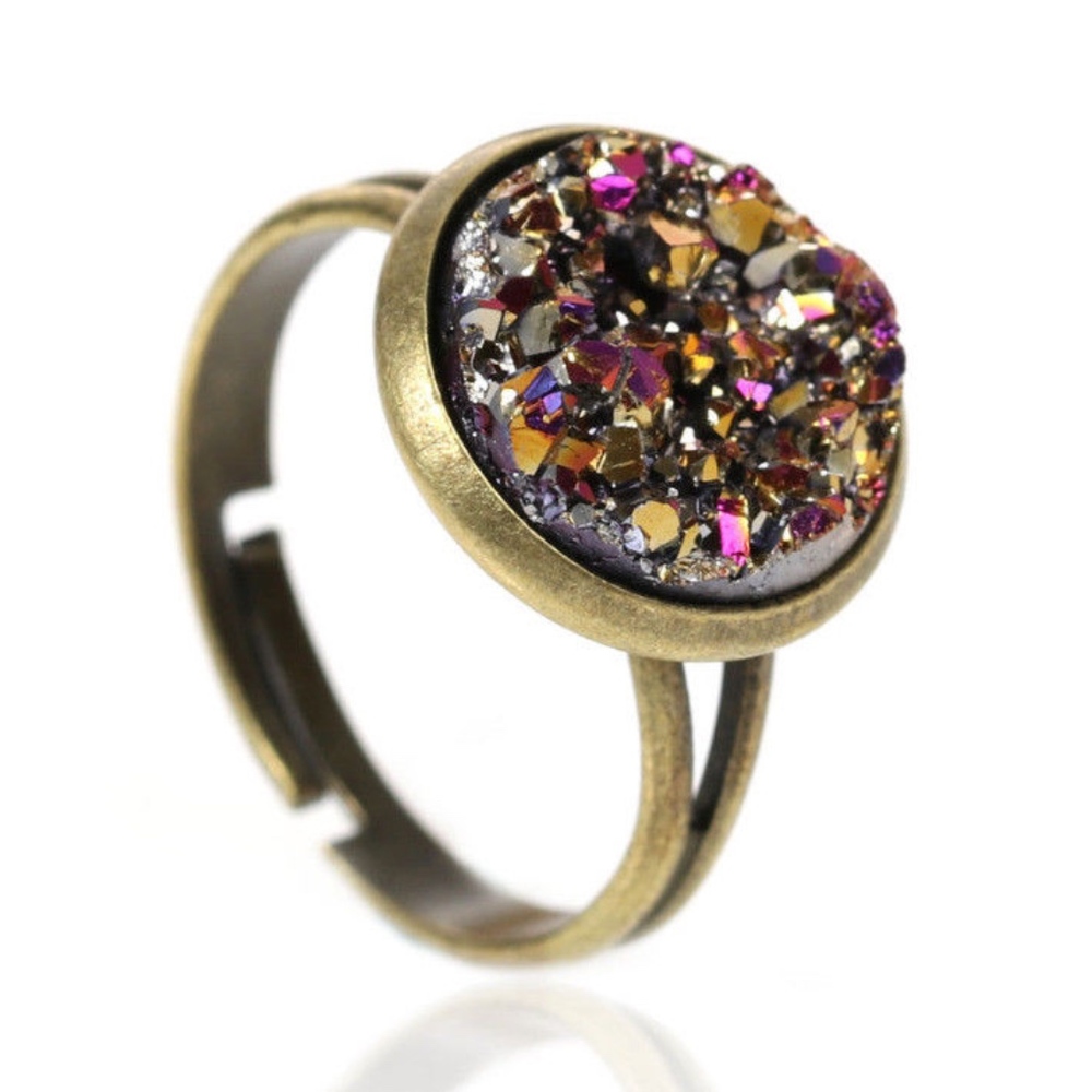 Sizable Cocktail Ring with Drusy Stone Multi Color